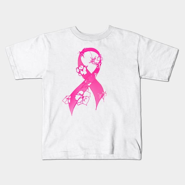 Pink Flower Ribbon Kids T-Shirt by Artstastic